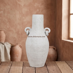 Grand vase de sol artisanal en terre cuite rustique blanche, fait main, en céramique, pour la vente en gros - Product Image 2