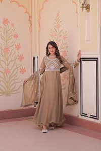 Robe de soirée pakistanaise de créateur, Salwar Kameez, tenue ethnique en georgette pour toutes les saisons, costume traditionnel pour fêtes, tenue modeste indienne pakistanaise. - Product Image 5