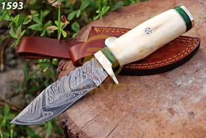 Cuchillo de Hoja Fija de Acero de Damasco en Oferta con Mango de Hueso Natural – Cuchillo de Caza Hecho a Mano Personalizado con Funda de Cuero Premium - Product Image 5