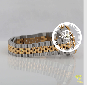 Reloj de Lujo de Dos Tonos con Diamantes para Hombre, Reloj de Pulsera de Cuarzo con Brazalete de Acero Inoxidable Dorado, Esfera Color Champán y Bisel con Incrustaciones de Diamantes, Premium - Product Image 2