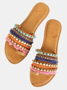 Sandalias Planas con Cuentas Coloridas para Mujer, Calzado de Verano, Diseño Multicolor, Material Personalizado, Cómodas y Modernas - Product Image 3