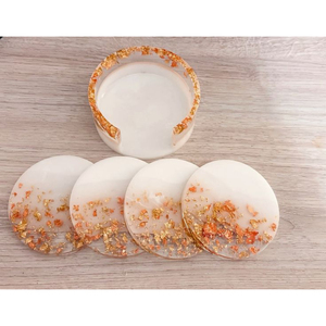 Handcrafted Blue Epoxy Resin Coasters With Gold Leaf Accents Luxury Round Geode Agate <b>Cup</b> <b>Mat</b> For Home Decor & Wedding Gifts - Product Image 4