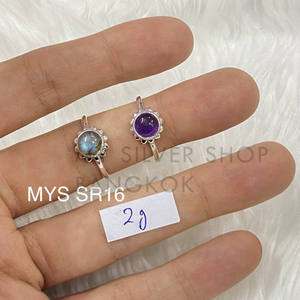 แหวนเงินแท้ 925 เครื่องประดับหรูหรา แหวนเงินประดับพลอยอเมทิสต์ธรรมชาติและลาบราโดไรต์ - Product Image 2