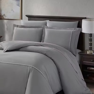 Ensemble de couette en coton gris uni 3 pièces 400TC, ensemble de literie classique pour la maison - Product Image 1