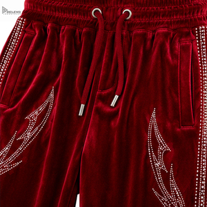 Custom Rhinestone Decor Velvet Lightweight <b>Tracksuit</b> High Quality Full Zip Jacket Wide Leg <b>Velour</b> Sweatpants Adults Solid Front - Product Image 4