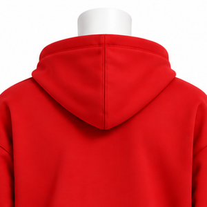 Mens <b>Red</b> Embroidered Border Hoodie Pullover Heavyweight Fleece Sweatshirt Decorative Hem Casual Streetwear Winter <b>Top</b> - Product Image 4