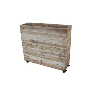 Jardinière en bois rustique rectangulaire pour extérieur, pour fleurs et plantes vertes sur roulettes - Product Image 3