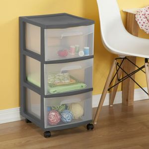 Set di 2 carretto in plastica a 3 cassetti in flanella grigia - Product Image 3