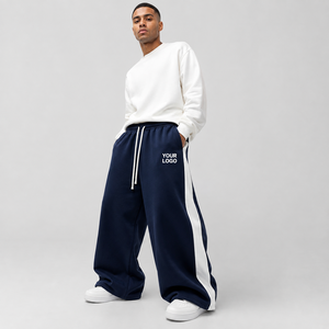 Cold Weather 400 GSM Polyester Fleece Men's Loose Fit Baggy Sweatpants Custom Logo Embroidery High Elastic Waist Wholesale - Product Image 2