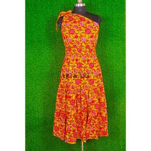 Vestido Midi Sexy Ajustado de Algodón 100% Transpirable con Estampado Floral Multicolor, Un Hombro Descubierto con Botón, Casual para Mujer, de Moda y de Gran Venta - Product Image 1