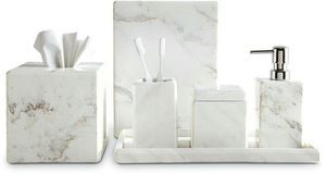 Juego de baño de mármol de gran calidad a precio razonable con dispensador de jabón, soporte para cepillos de dientes, jabonera y bandeja para tocador de baño - Product Image 6