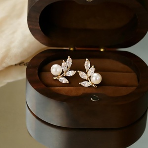 Freshwater Pearl Leaf <b>Earrings</b> Crystal Gold Leaf Bridal Wedding <b>Earrings</b> Elegant Bridesmaid Gift Jewelry For Women - Product Image 1