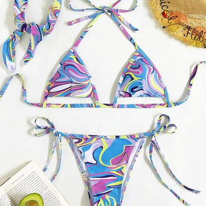 Conjunto de Bikini STITCH LAB para Mujer, Estampado Animal Colorido, 2 Piezas, Top Triangular de Spandex y Poliéster, Braguita con Lazos Laterales, Ajuste Elástico Regular - Product Image 2