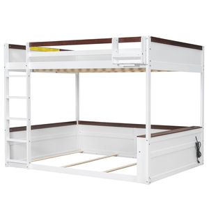 Lit superposé en bois blanc taille Queen avec éclairage LED, station de charge USB, étagères intégrées et boîte de rangement pour dortoirs (ETA 6/30) - Product Image 5