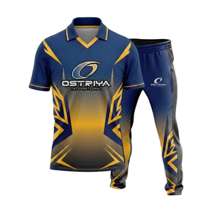 ชุดเสื้อคริกเก็ตครึ่งตัวและกางเกงสำหรับผู้ชาย Ostriya Intl แบบสั่งทำพิเศษ พิมพ์ลายด้วยความร้อนด้านหน้า สำหรับผู้ใหญ่ ไซส์พลัส ขาสั้น โพลีเอสเตอร์ 100% - Product Image 3