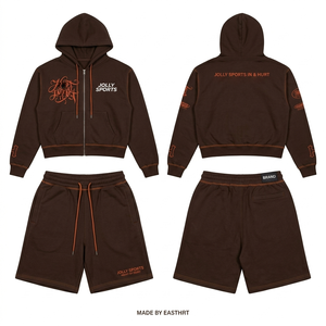 Conjunto de Sudadera Corta y Pantalones Cortos de Felpa de Algodón y Poliéster GSM para Mujer, con Costuras en Contraste, Estampado Puff y Logotipo Personalizado - Product Image 6