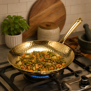 Hammered Brass Fry <b>Pan</b> with Handle | Premium Brass <b>Skillet</b> for Cooking | Traditional Indian Frying <b>Pan</b> | Heavy Duty Kitchen Cook - Product Image 3