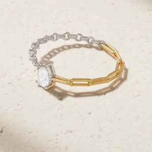 Anillo de Diamantes de Corte Ovalado en Oro Amarillo de 18K para Mujer de Lujo |   Anillo de Boda de Dos Tonos en Oro |   Anillo Moderno con Incrustaciones de Diamantes Certificados por IGI - Product Image 1