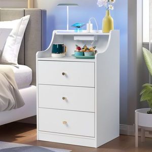 FCH White Particleboard Dresser Triamine Matt <b>Gold</b> Tapered Handle 45*35*73cm Three Drawers <b>Bedside</b> <b>Table</b> with 1 Wire - Product Image 1