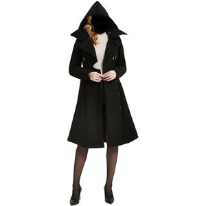 Abrigo largo tipo gabardina para mujer - Abrigo de lana de invierno con solapa gótica, abrigo grueso con capucha OEM ODM - Product Image 4