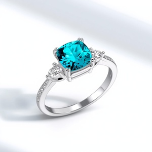 9K White <b>Gold</b> <b>Cushion</b> Cut <b>Blue</b> Paraiba Color Gemstone Ring Custom Fine Jewelry Manufacturer - Product Image 3