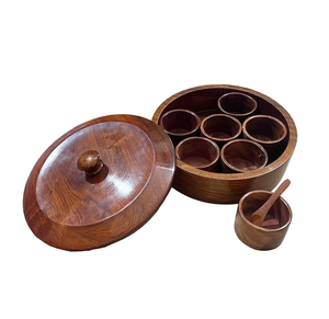 Boîte à épices en bois avec couvercle, organisateur à 7 compartiments, boîte à épices ronde en bois avec cuillère - Product Image 1
