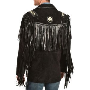 <b>Men</b> Cow Skin <b>Suede</b> Tassel Fringe Leather <b>Jacket</b> Turn-down Collar Breathable 240g Western Style Casual Winter Coat - Product Image 4