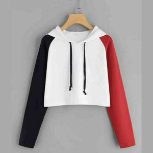 Sudadera con Capucha Corta de Felpa para Mujer, 100% Algodón, Bordada, de Manga Larga, Transpirable, Estilo Deportivo para Invierno - Product Image 5