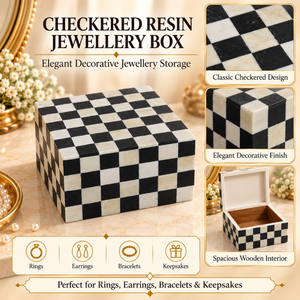 Classic Black <b>White</b> Checkered Resin <b>Jewellery</b> <b>Box</b> Decorative Jewelry Storage Organizer with Wooden Interior | Luxury Keepsake - Product Image 5