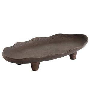 Moderno Tazón Decorativo Ovalado con Base de Metal, Acabado Bronce, Tazón con Pedestal de Aluminio Fundido Apto para Alimentos - Product Image 1