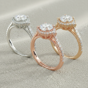 Anillo de compromiso estilo catedral vintage con halo de diamantes pavé y engaste de púas chapado en oro rosa para piedras certificadas - Product Image 5