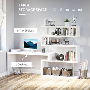 Scrivania da Ufficio a 5 Ripiani a Forma di L con Design Girevole a 360 Gradi, Mensole Espositive in MDF e Acciaio Inossidabile, Materiale Bianco-PC - Product Image 4