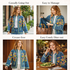 Chaqueta de terciopelo hecha a mano para mujer, con bordado de mariposas, manga larga, cuello alto, estilo bomber para invierno - Product Image 5