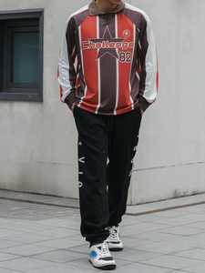 Camisa Polo de Manga Larga para Hombre, Corte Holgado, con Letras y Rayas, Estilo Casual, Otoño - Product Image 6