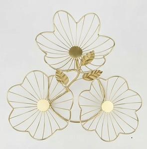 Golden Wire Flower Shape Fruit <b>Basket</b> with Three Bowls for Kitchen Storage and <b>Display</b> - Product Image 4