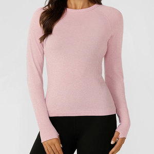 Athletic Sports Women Shirt Manufacturer Gym Clothes Custom Design High Elastane <b>Compression</b> Thumb Hole Long Sleeve Shirt - Product Image 4