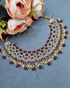 Traditional Ethnic Dual Bridal <b>Set</b> Heavy CZ Studded Choker & Necklace Combo With Matching Chadbali Earrings & Mangtika Wholesale - Product Image 5