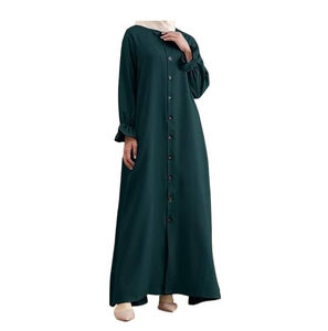 Thobe / Thawb Islámico Musulmán para Mujer, Elegante Abaya Abierta por Delante, Hecha a Medida, Larga hasta el Suelo, Mangas Largas, Talla Grande, Poliéster - Product Image 1