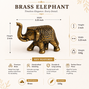 SHUBHAM Brass <b>Elephant</b> Sculpture Miniature Metal Figurine <b>Decorative</b> Desk Ornament Trunk Up Symbol of Good Luck - Product Image 6