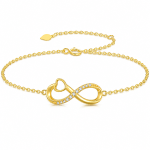 Pulseras de Cadena con Moissanita VVS1, Oro Amarillo Vermeil de 14K, Corte Brillante Redondo, Forma Infinita, Regalo para el Día de San Valentín - Product Image 1