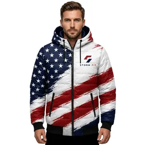 Chaqueta Acolchada con Capucha para Hombre Storm Fit, Estampado de Bandera Americana, Cortavientos, Deportiva, Cierre de Cremallera, 100% Poliéster, Corte Regular - Product Image 2
