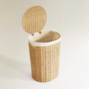 Cesta de Almacenamiento Circular Moderna y Ecológica con Tapa e Interior de Tela, Diseño Elegante, Venta al Por Mayor OEM/ODM desde Hanoi, Tendencia Actual - Product Image 1