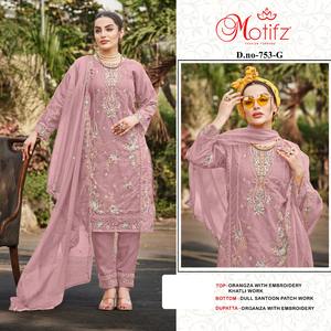 Lujo exquisito Khatli trabajo bordado Santoon Bottom Organza Shalwar Kameez Dupatta Set 4 para fiestas de invierno-Tendencia - Product Image 3