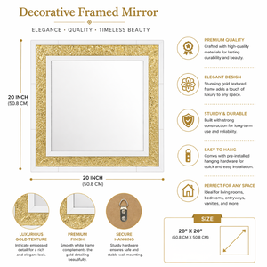 Resin Mirror 20x20 Inch <b>Square</b> Wall Hanging Decorative Mirror for Living Room Bedroom Bathroom | Elegant Home Decor Mirror - Product Image 6