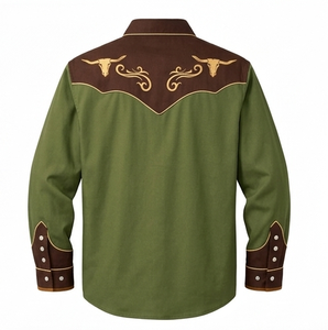 Camisa Vaquera Occidental Unisex Personalizada con Ribete en Contraste, Manga Larga, Bordada, Estilo Rodeo, Abotonada, Vintage, Casual, Corte Ajustado - Product Image 2