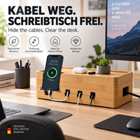 Organisateur de bureau en bambou pour gestion des câbles avec support de téléphone, boîte de rangement dissimulée, ventilé, pour bureau à domicile, vente en gros OEM
