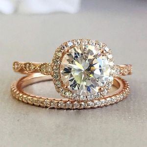 Bague de mariage en or rose 10 carats avec diamant synthétique taille brillant rond 2,00 carats, clarté VS1, couleur F, certifié IGI, ensemble nuptial CVD - Product Image 1