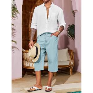 2025 <b>Men's</b> Casual Elastic Waist Cotton <b>3</b>/<b>4</b> <b>Shorts</b> Summer Beach Yoga Tapered Trousers Zipper Harem Capri Pants <b>for</b> Business - Product Image 2