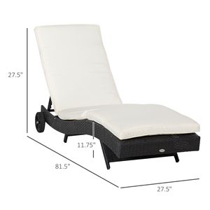 Lettino Prendisole da Esterno in Rattan PE con Cuscini, Schienale Regolabile e Ruote, in Ferro Bianco Sporco per Piscina - Product Image 3