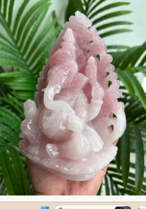 Statue de Ganesha en quartz rose sculptée à la main, idole décorative du dieu hindou Ganesh Murti pour la maison, le temple ou comme cadeau - Product Image 2